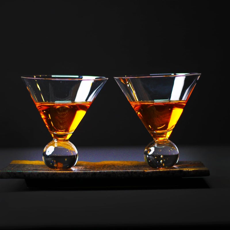 Melbify Melbify Luxury Ball Martini Glasses Set of 2 350 ML Crystal Cocktail Glass Set Stemless Wide Mouth Fancy Cocktail Glassware Designer Wine Glasses Unique Martini Glasses Gift Set  - Image 3