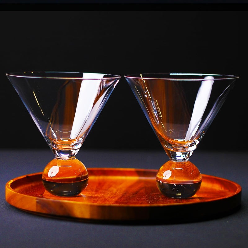 Melbify Melbify Luxury Ball Martini Glasses Set of 2 350 ML Crystal Cocktail Glass Set Stemless Wide Mouth Fancy Cocktail Glassware Designer Wine Glasses Unique Martini Glasses Gift Set  - Image 4