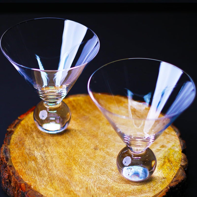 Melbify Melbify Luxury Ball Martini Glasses Set of 2 350 ML Crystal Cocktail Glass Set Stemless Wide Mouth Fancy Cocktail Glassware Designer Wine Glasses Unique Martini Glasses Gift Set  - Image 5