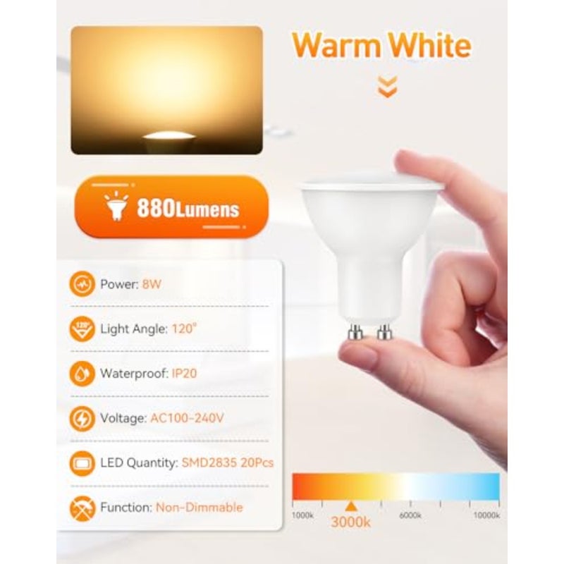 GU10 LED Bulbs for living room recessed ceiling fixtures, ceramic material, warm white 3000K, no flicker and energy saving - Image 2