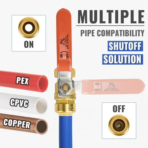 SUNGATOR 3/4 Inch Ball Valve, 3/4" Shut off Valve, No Lead Brass Push-to-Connect Plumbing Fittings, Full-Port Fit for PEX Pipe, Copper, CPVC, PE-RT, Pack of 2 - Image 4