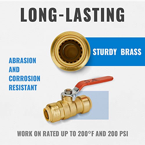 SUNGATOR 3/4 Inch Ball Valve, 3/4" Shut off Valve, No Lead Brass Push-to-Connect Plumbing Fittings, Full-Port Fit for PEX Pipe, Copper, CPVC, PE-RT, Pack of 2 - Image 3