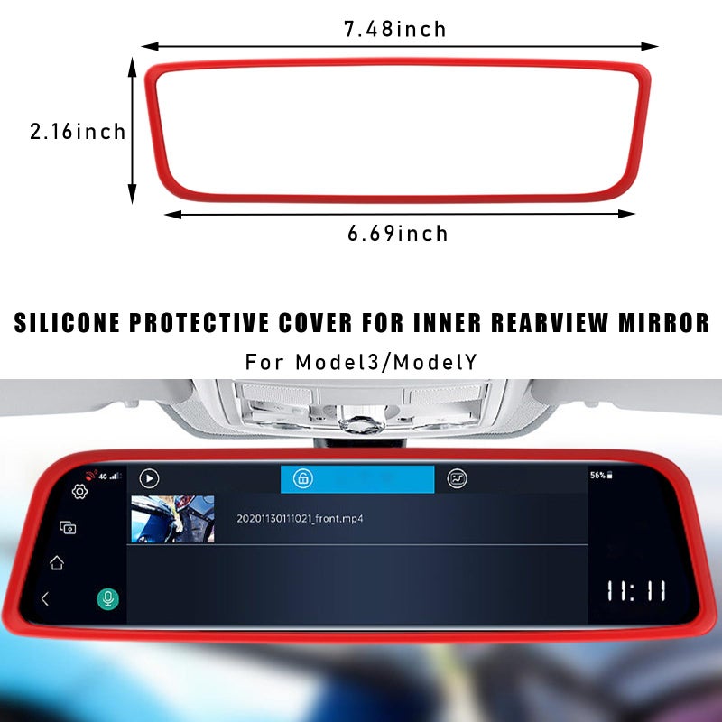 Suvnie Car Rear View Mirror Protector Frame, Silicone Auto Rearview Mirror Edge Protective Cover Compatible with Model 3 Y, Car Interior Rearview Mirror Decor Accessories (Red) - Image 2