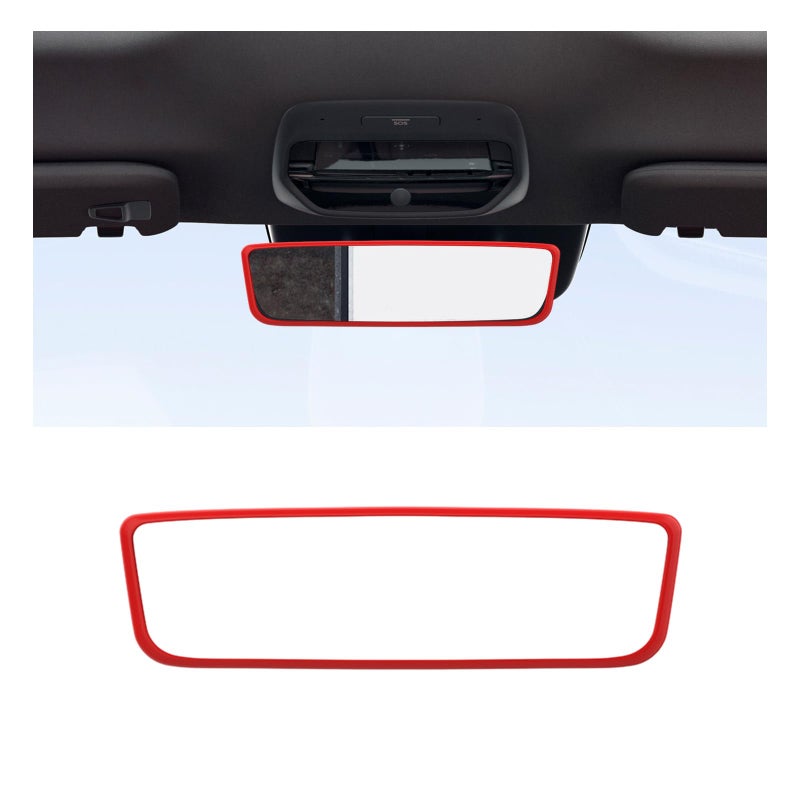 Suvnie Car Rear View Mirror Protector Frame, Silicone Auto Rearview Mirror Edge Protective Cover Compatible with Model 3 Y, Car Interior Rearview Mirror Decor Accessories (Red) - Image 1