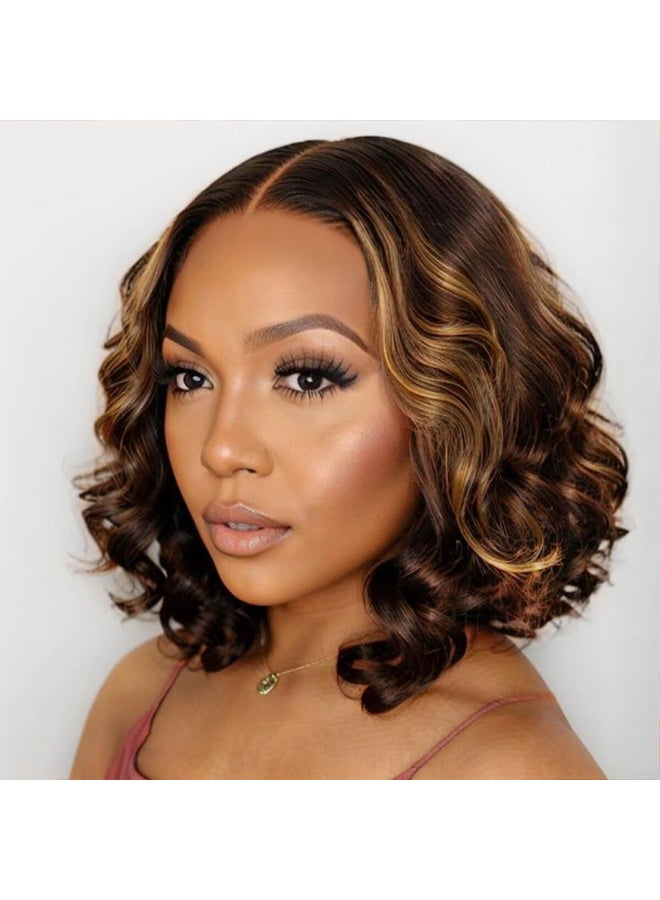 ISEE Wear Go Glueless Wigs Human Hair Pre Plucked Pre Cut Short Bob Body Wave Lace Front Wigs Human Hair for Women Upgraded Glueless Bob Wig 7x5 HD Lace Closure Wigs Highlight Ombre 12 Inch - Image 2