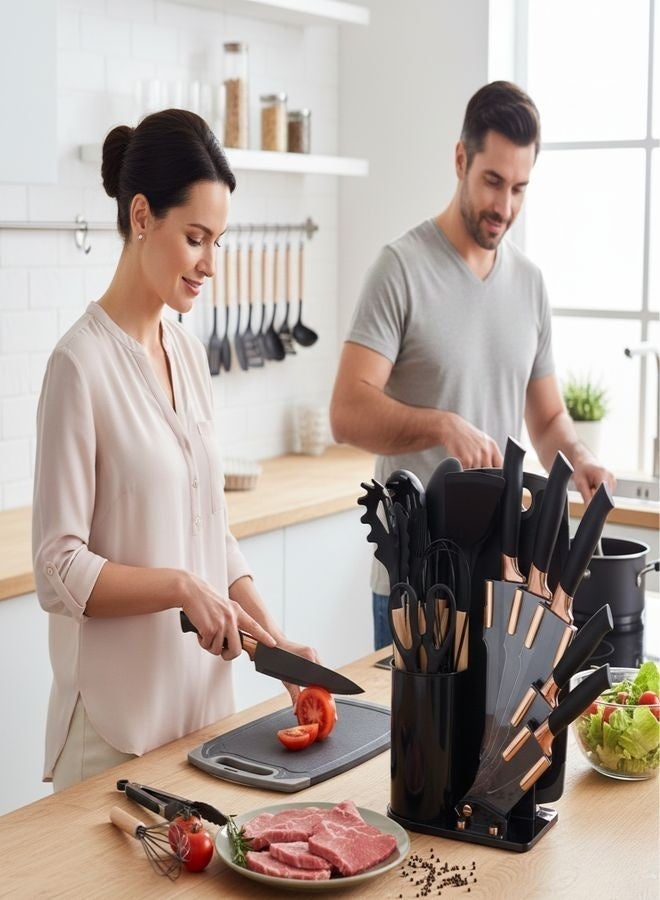 ZEESQUARE Silicone Utensil Set 19 PCS – Non-Stick Heat Resistant Kitchen Tools with Wooden Handles | Premium Silicone Cooking Set for All Cooktops - Image 2