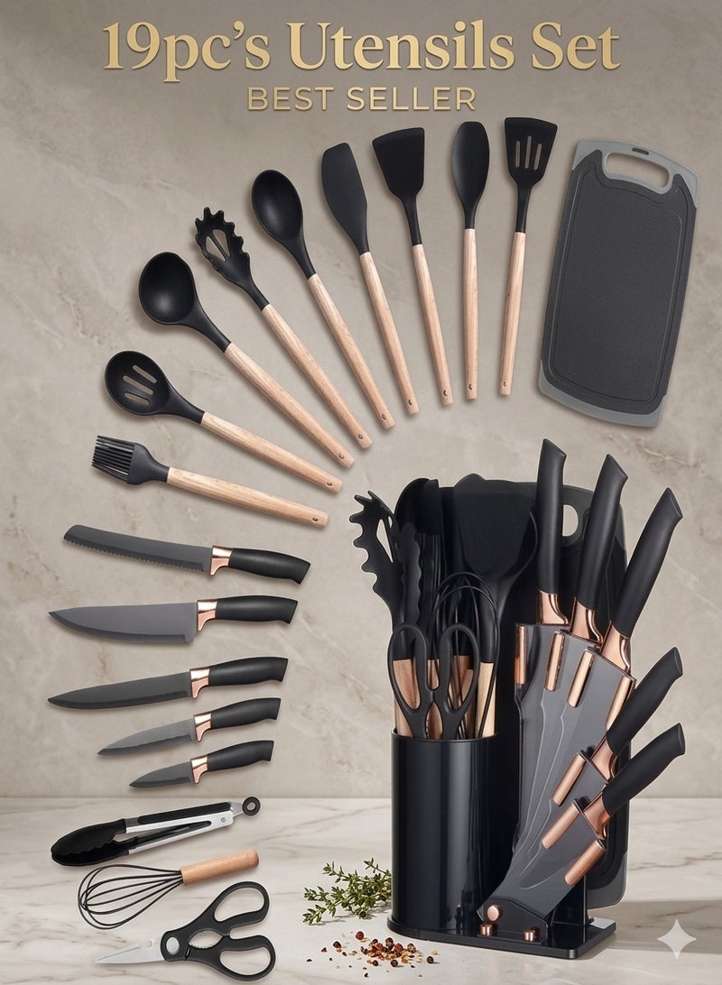 ZEESQUARE 19 Pcs Non-Stick Kitchen Utensils Set Heat Resistant Cooking Tools for Everyday Use - Image 1