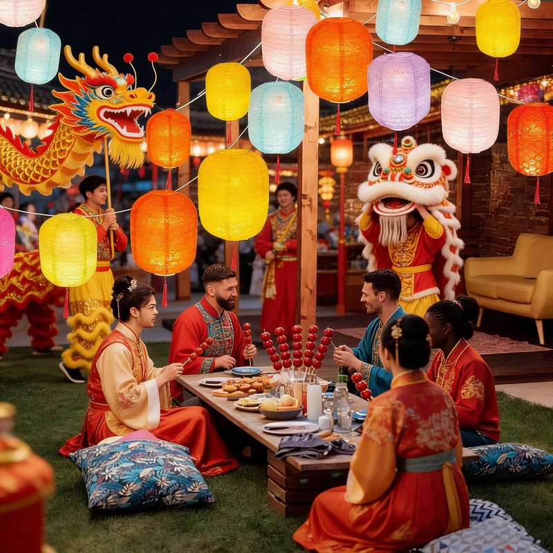 Metany 10PCS Paper Lanterns Chinese New Year Spring Festival Lantern 6inches Variety Color with LED Lights, Hanging Valentines Lanterns with Tassels Walking Sticks for Wedding Dinner Birthday Party Decor - Image 5