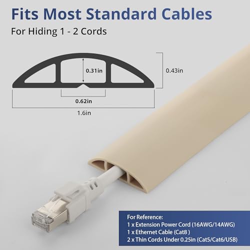 ZhiYo 10ft Cord Covers for Wires on Floor, Cord Hider Floor Hide Extension Cords, Soft PVC Cable Cover Cable Protector, Cable Cavity W0.62in H0.31in, Beige - Image 2