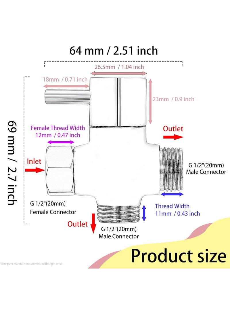 G1 / 2 "صمام تحويل رأس دش ، صمام تحويل ذراع دش النحاس الصلب لرأس دش يدوي ورأس رش ثابت ، قطر 20 مم 3 طرق استبدال نظام دش عالمي (نهاية الكروم) - Image 2