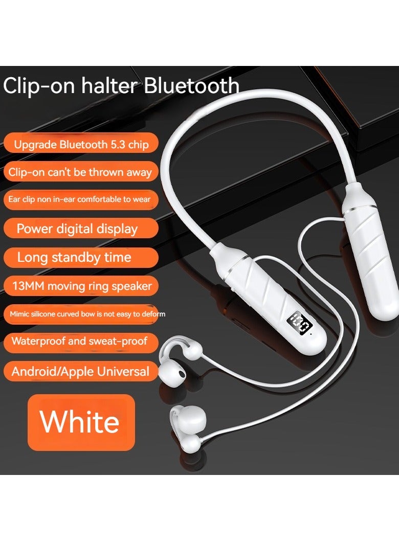 Ear Clip Type Non-in-ear Bluetooth Headset Neck-mounted Digital Display Wireless Bluetooth Sports Headset Large Capacity Battery Ultra-long Battery Life Gaming Earphone With Hands-free Function (White) - Image 2