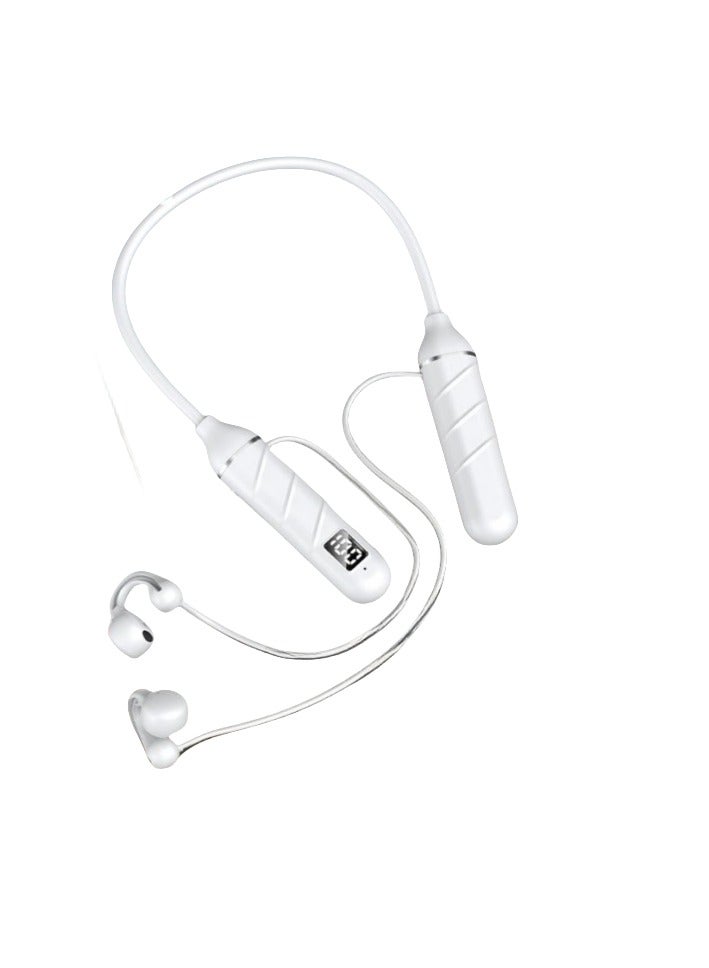 Ear Clip Type Non-in-ear Bluetooth Headset Neck-mounted Digital Display Wireless Bluetooth Sports Headset Large Capacity Battery Ultra-long Battery Life Gaming Earphone With Hands-free Function (White) - Image 5