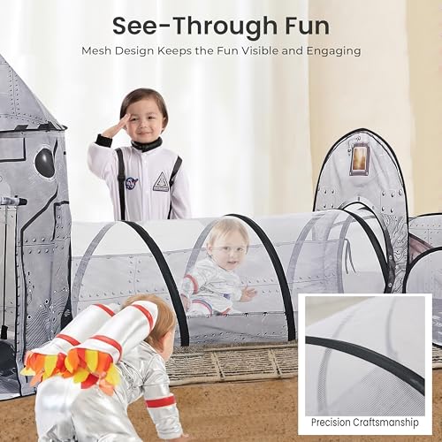 LimitlessFunN 4pc Space Rocket Ship Kids Pop Up Play Tent Crawl Tunnel Ball Pit Includes Star Lights Carrying Case Children Indoor Castle Playhouse for Boys Toddlers 47 D x 126 W x 53 H - Image 5