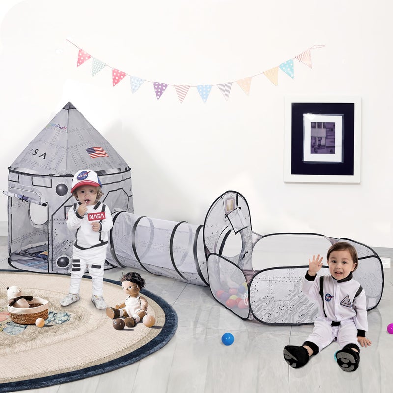 LimitlessFunN 4pc Space Rocket Ship Kids Pop Up Play Tent Crawl Tunnel Ball Pit Includes Star Lights Carrying Case Children Indoor Castle Playhouse for Boys Toddlers 47 D x 126 W x 53 H - Image 3