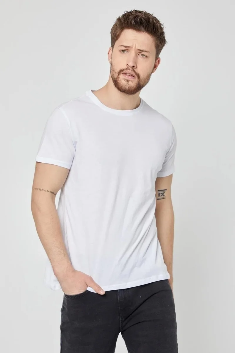 mmetalic Men's Multicolored T-Shirt Regular Fit Relaxed Cut Crew Neck 5-Piece Basic T-Shirt Pack