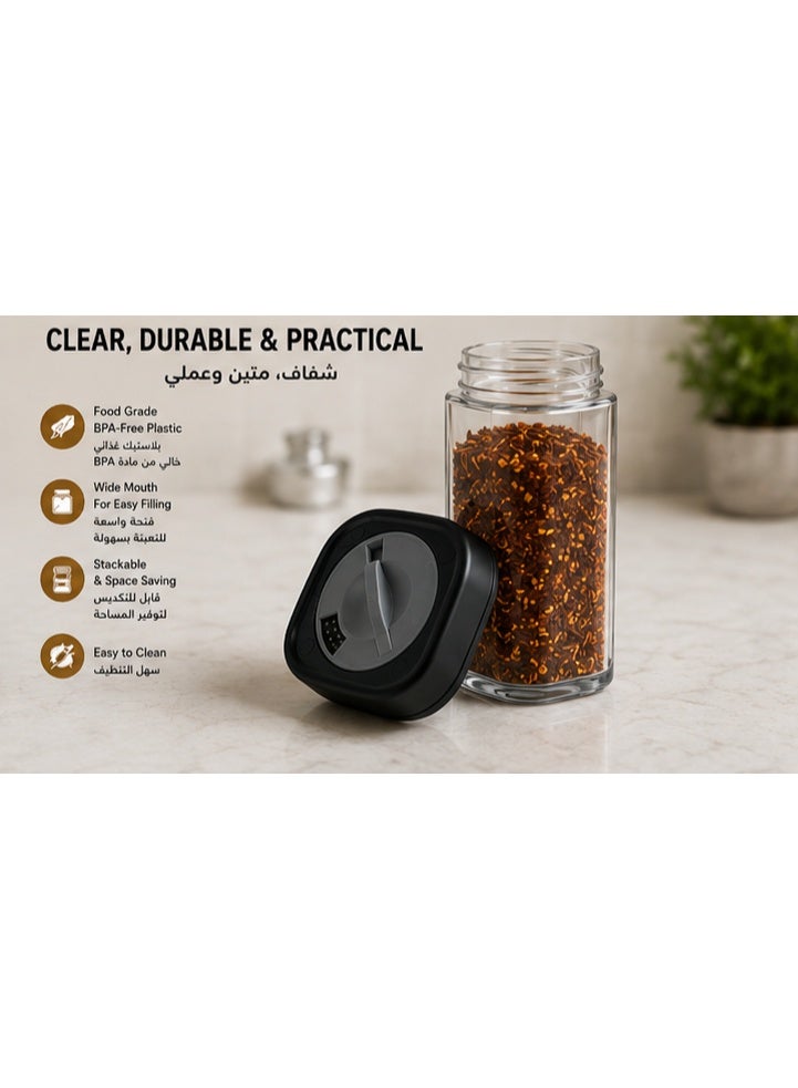 4-Piece Acrylic Spice Jar Set 250ml – 3-Position Adjustable Shaker Lid, BPA-Free Airtight Clear Seasoning Containers for Kitchen Organization - Image 3