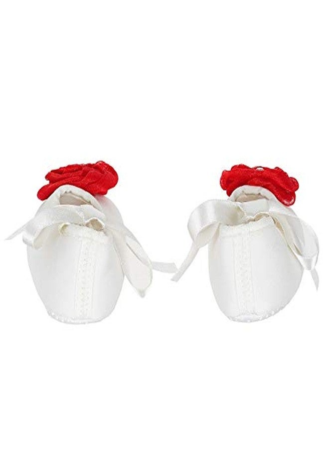 Rsmart Non-Slip Cotton Booties Shoes with Red Rose & Ribbon for Baby Girl & Boy (Off White, Age: 3-6 Months) - Image 3