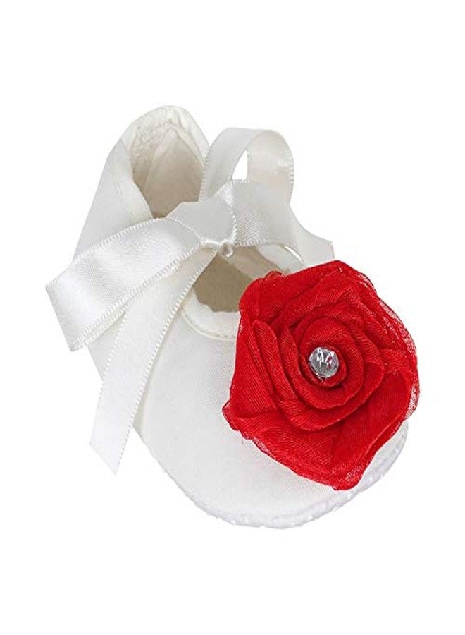 Rsmart Non-Slip Cotton Booties Shoes with Red Rose & Ribbon for Baby Girl & Boy (Off White, Age: 3-6 Months) - Image 4