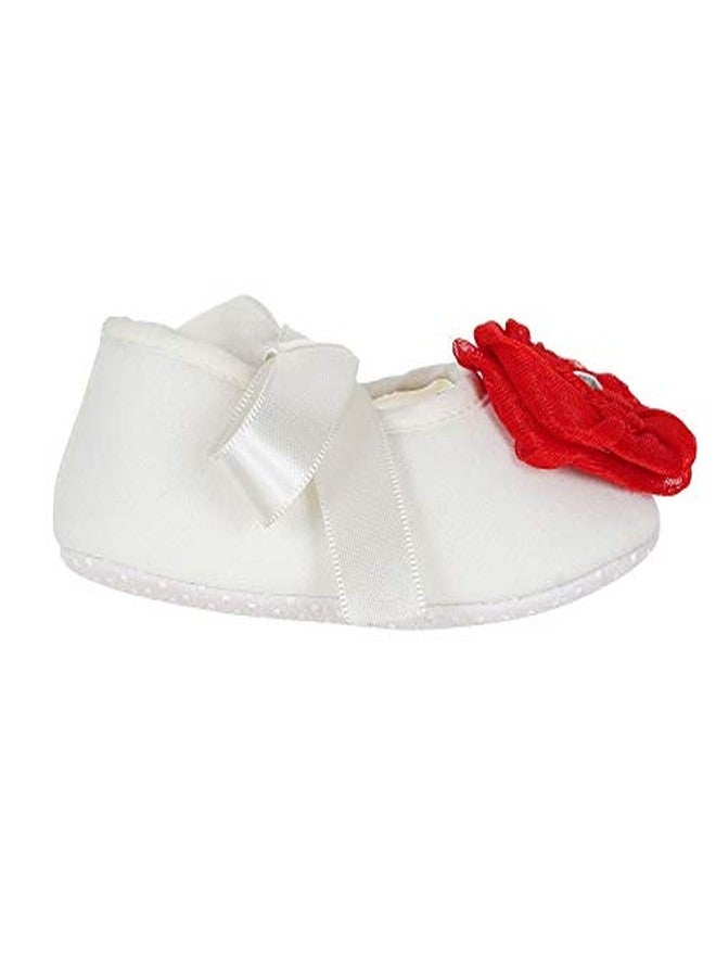 Rsmart Non-Slip Cotton Booties Shoes with Red Rose & Ribbon for Baby Girl & Boy (Off White, Age: 3-6 Months) - Image 2