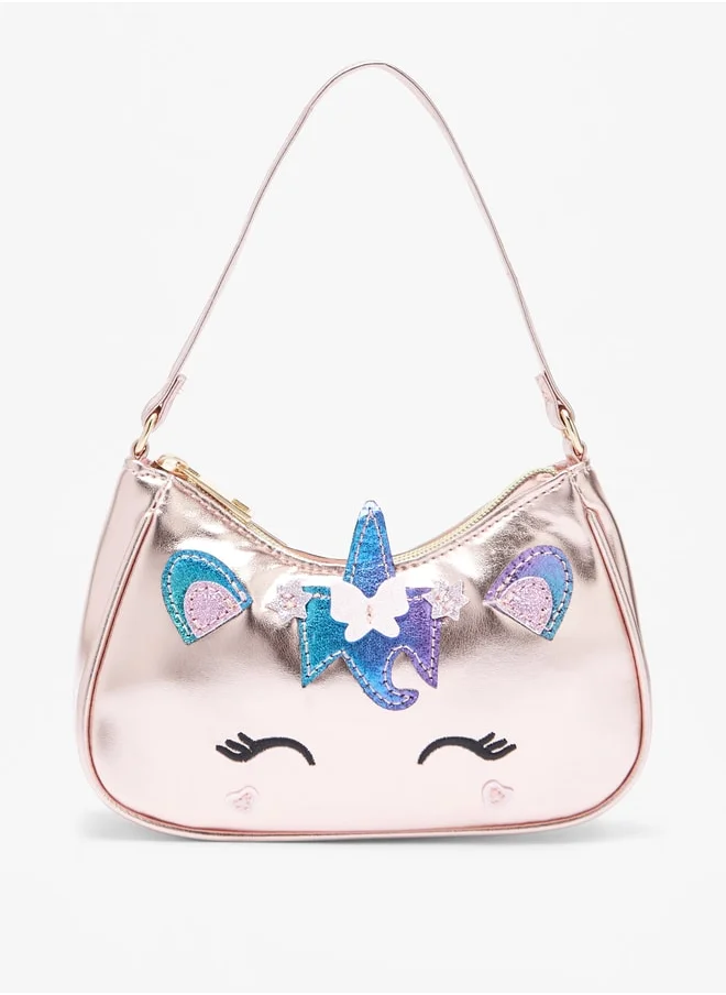 Flora Bella By Shoexpress Applique Detail Shoulder Bag with Strap Handle and Zip Closure