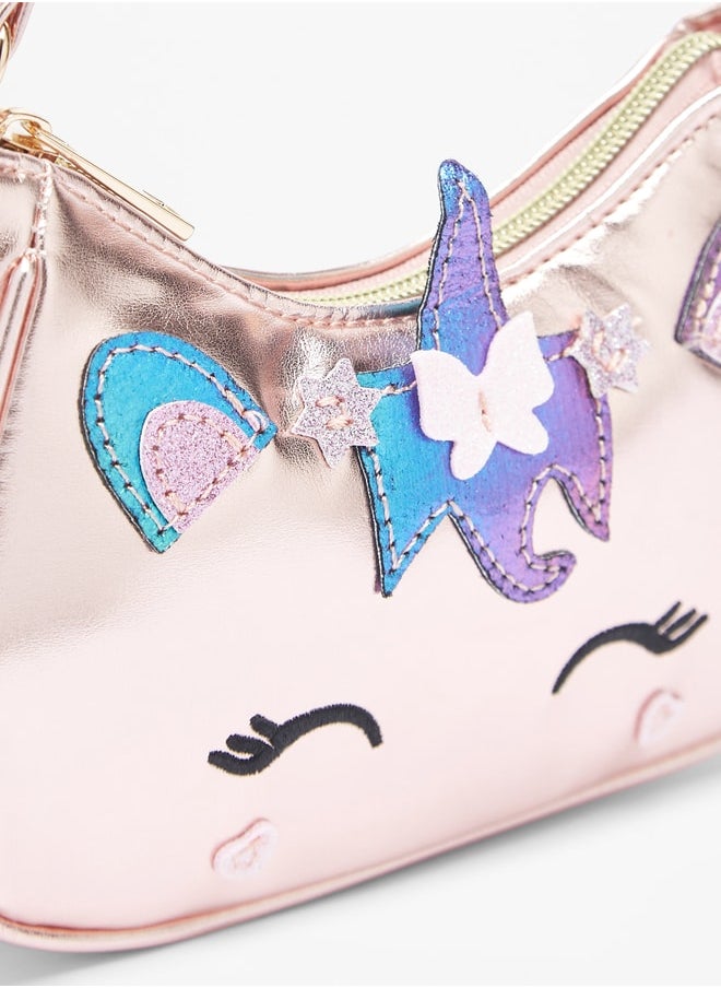 Flora Bella By Shoexpress Applique Detail Shoulder Bag with Strap Handle and Zip Closure  - Image 4
