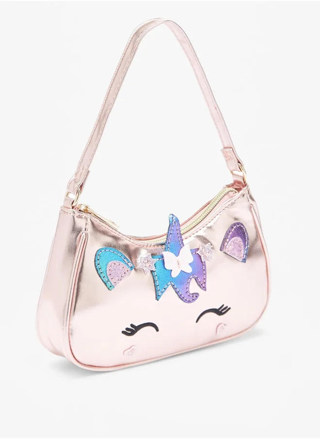 Flora Bella By Shoexpress Applique Detail Shoulder Bag with Strap Handle and Zip Closure