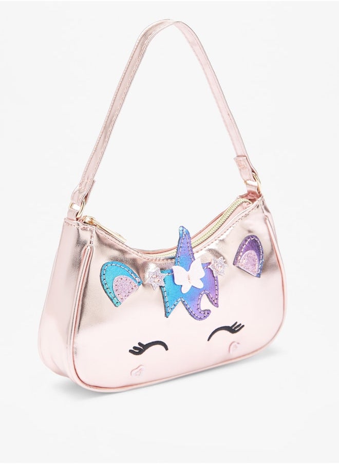 Flora Bella By Shoexpress Applique Detail Shoulder Bag with Strap Handle and Zip Closure  - Image 2