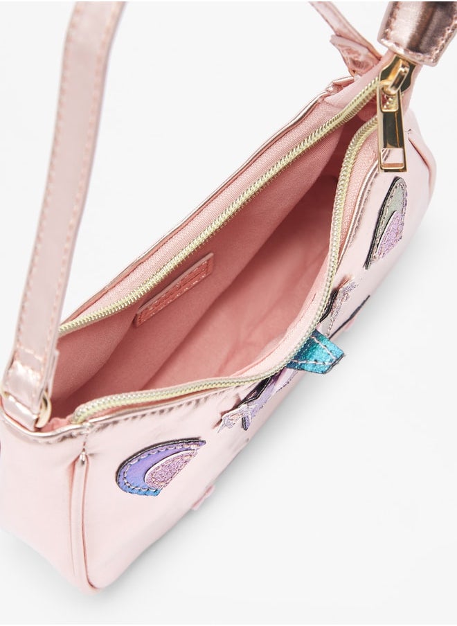 Flora Bella By Shoexpress Applique Detail Shoulder Bag with Strap Handle and Zip Closure  - Image 5