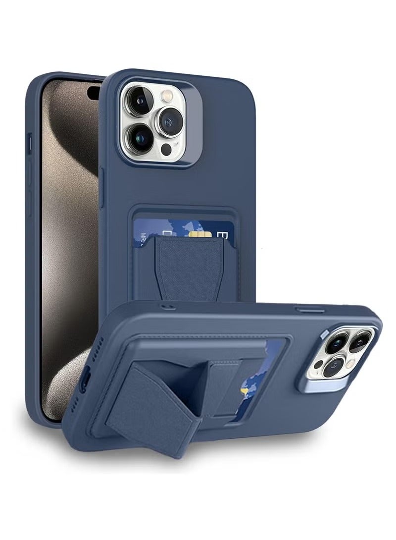 MIGOFAST Leather Card Holder Case Compatible with iPhone 16 Pro Max 6.9 inch Shockproof Leather Back Card Storage Plus Phone Stand - Image 1