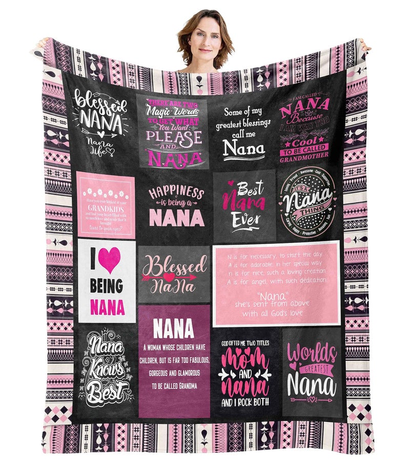 Guvisu Nana Gifts Nana Birthday Gifts Best Nana Ever Blanket Nana Gifts from Grandkids Nana Gifts from Granddaughter Grandma Birthday Gifts for Nana Grandma Throw Blanket 51  X 60  - Image 1