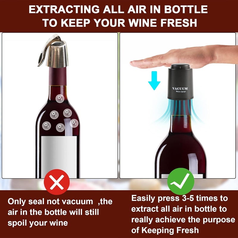 Sunwuun [2 PACK] Wine Bottle Stoppers,Real Vacuum Stoppers,Reusable Wine Preserver,Wine Corks Keep Fresh,Best Christmas and Birthday Gifts for Wine Lovers. - Image 4