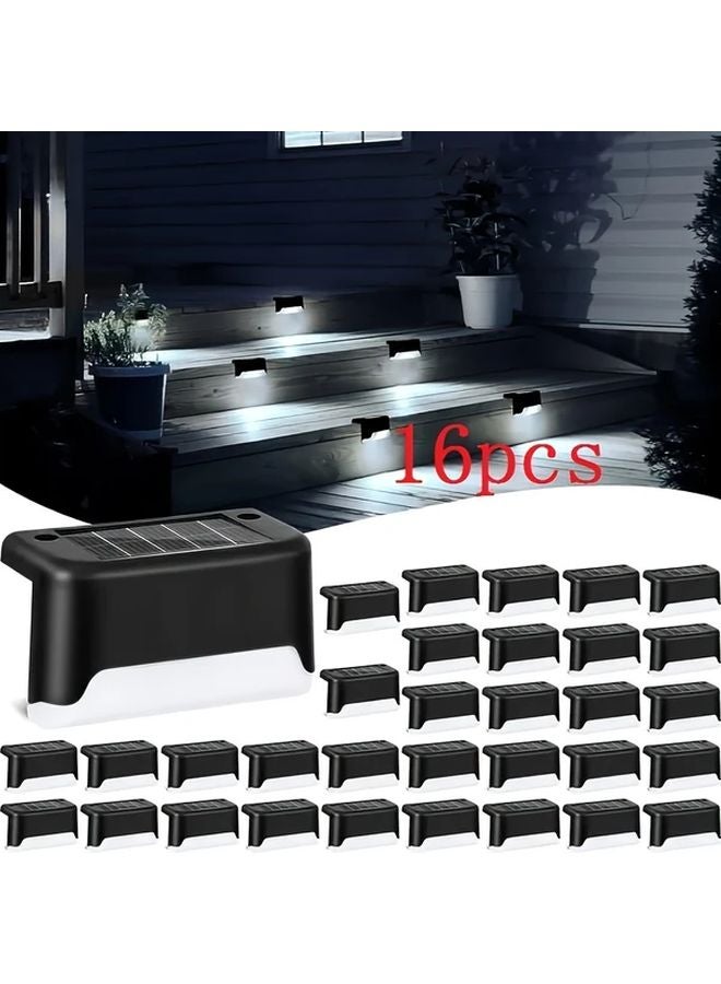 16 قطعة أضوات درج شمسية سوداء للخارج، أضوات LED شمسية للخطوات لحديقة وساحة الفناء - Image 1