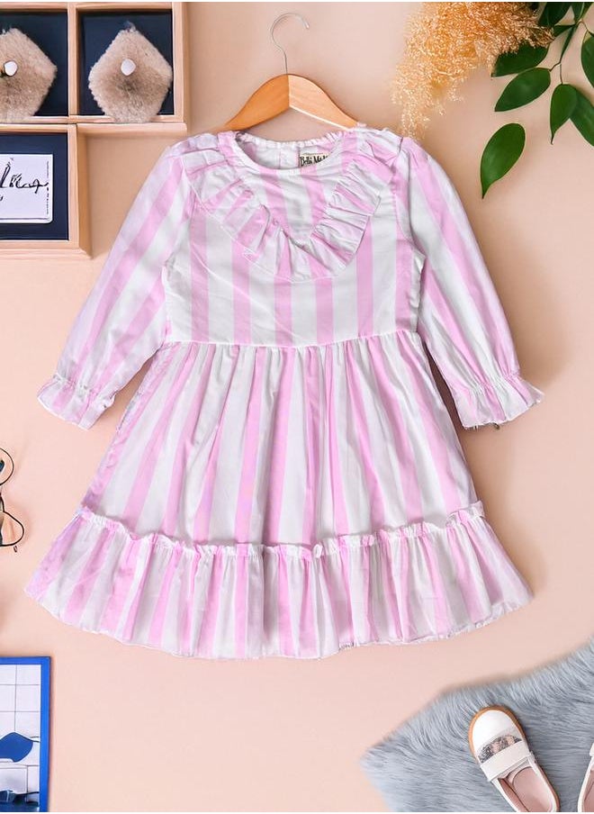 BELLA MODA - Striped Round Neck Tiered Dress by Styli - Image 1