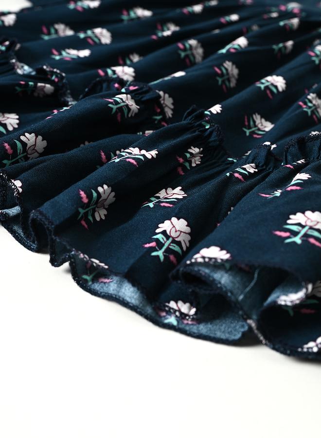 بيلا مودا فستان بيلا مودا بطبعات زهور بياقة مستديرة وطبقات - Image 5