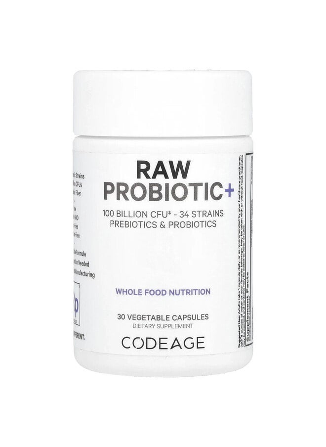 Codeage Raw Probiotic+, 100 Billion CFU, 30 Vegetable Capsules  - Image 1