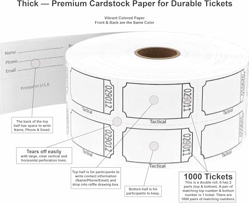Tacticai 1000 Raffle Tickets, Blank, White (1 of 8 Colors), Double Roll for Events, Entry, Class Reward, Fundraiser & Prizes - Image 2