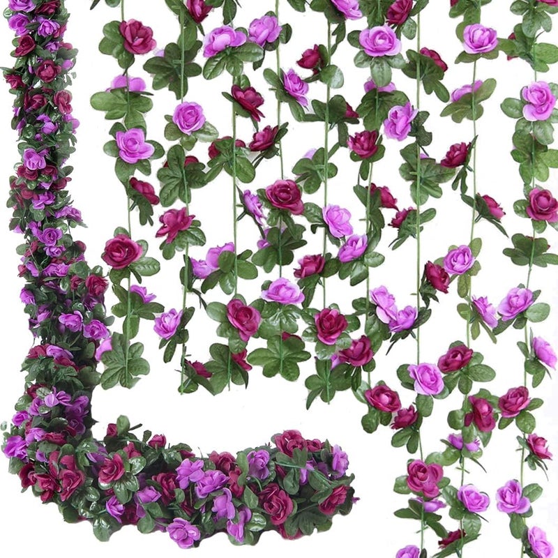 WEISPARK Fake Flowers - 10pcs Artificial Rose Vine Flower Plants Hanging Rose Ivy for Home Hotel Office Wedding Party Garden Craft Art Décor (Purple) - Image 1