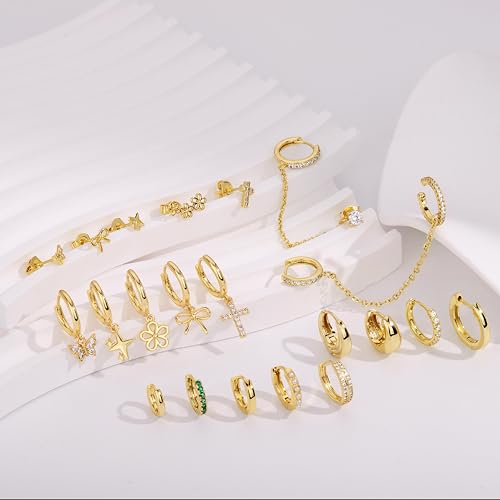 Poxtex Gold Chain Hoop Ear Cuff Earrings for Women, Double Piercing Chain Huggie Small Stack Cartilage Hoop Cuff Earring Sets for Multiple Piercing, Conch Helix Rook Tragus Daith Clip On Jewelry Set Gifts - Image 5