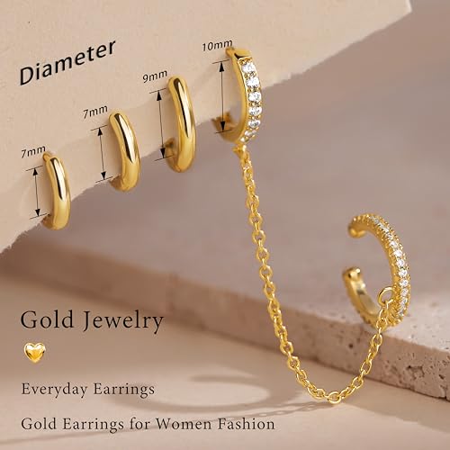 Poxtex Gold Chain Hoop Ear Cuff Earrings for Women, Double Piercing Chain Huggie Small Stack Cartilage Hoop Cuff Earring Sets for Multiple Piercing, Conch Helix Rook Tragus Daith Clip On Jewelry Set Gifts - Image 3