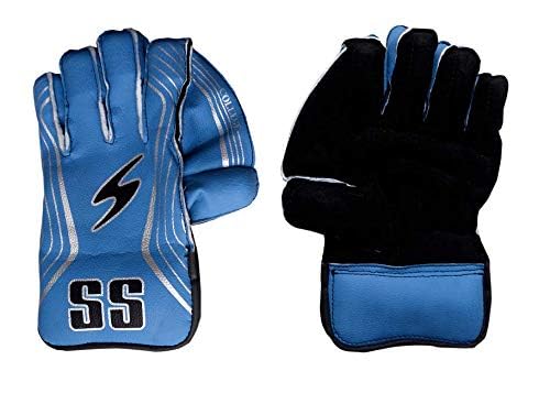 SS College Wicket Keeping Gloves Men s | Cotton Padded with PVC Finger Inserts & Wide Protective Cuff, Cricket, Black, Blue - Image 5