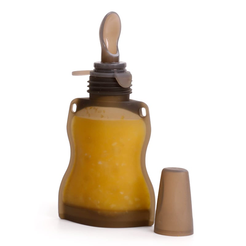 Haakaa Silicone Baby Food Spoon, Squeeze Feeding Spoon with Dust Cover, Portable Reusable Food Storage Pouch. Great for soft foods and liquids, 4oz, 1 Pack. - Image 1