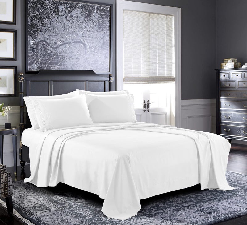 Pure Bedding Bed Sheets - Queen Sheet Set 4-Piece  White] - Hotel Luxury 1800 Brushed Microfiber - Soft and Breathable - Deep Pocket Fitted Sheet  Flat Sheet  Pillow cases - Image 2