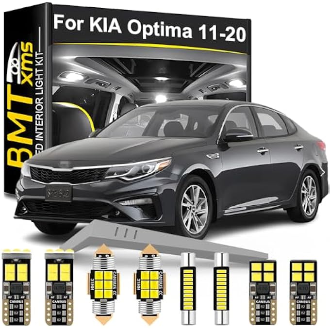 BMT xms طقم إضاءة داخلية LED مكون من 12 قطعة بديلة لسيارة كيا أوبتيما K5 2011-2020، لمبات بيضاء باردة 6000 كلفن - Image 1