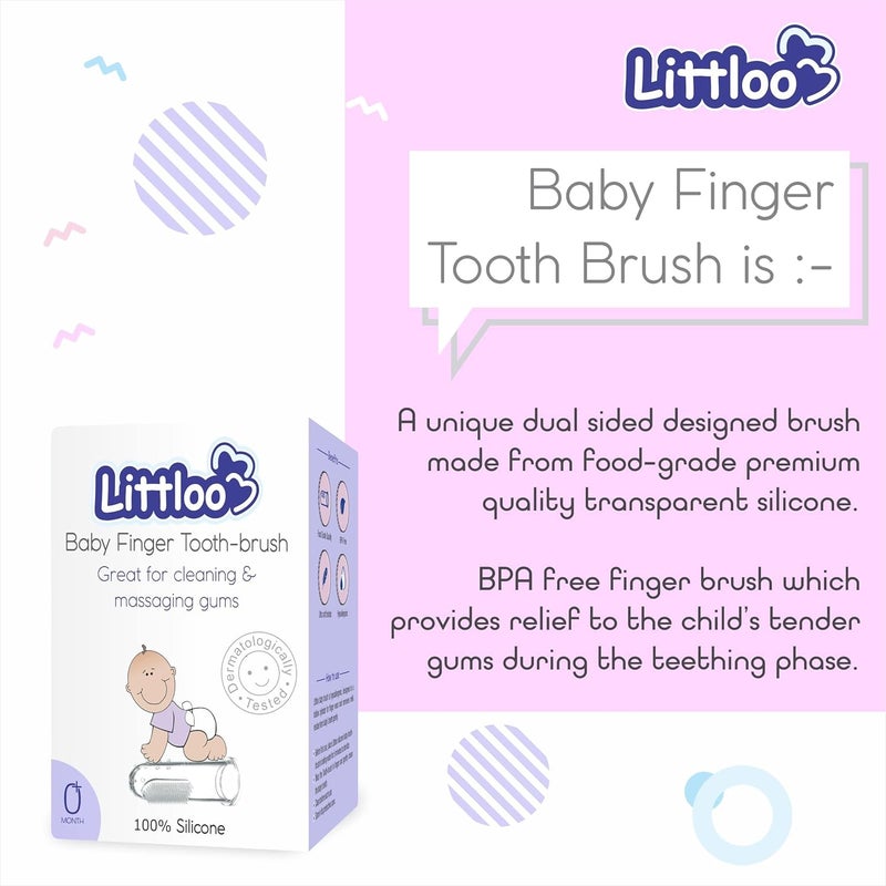 LITTLOO Silicone Baby Finger Toothbrush, Great for Massaging & Cleaning Gums, BPA-Free, Travel-Friendly Oral Care, Use Soft Brush For Kids & New Born Baby, Kids Finger Toothbrushes Pack of 4 (Clear) - Image 2