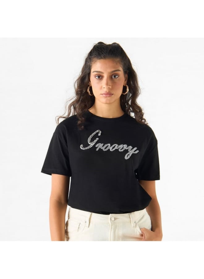2Xtremz - 2Xtremz Embellished T-shirt with Crew Neck and Short Sleeves - Image 1