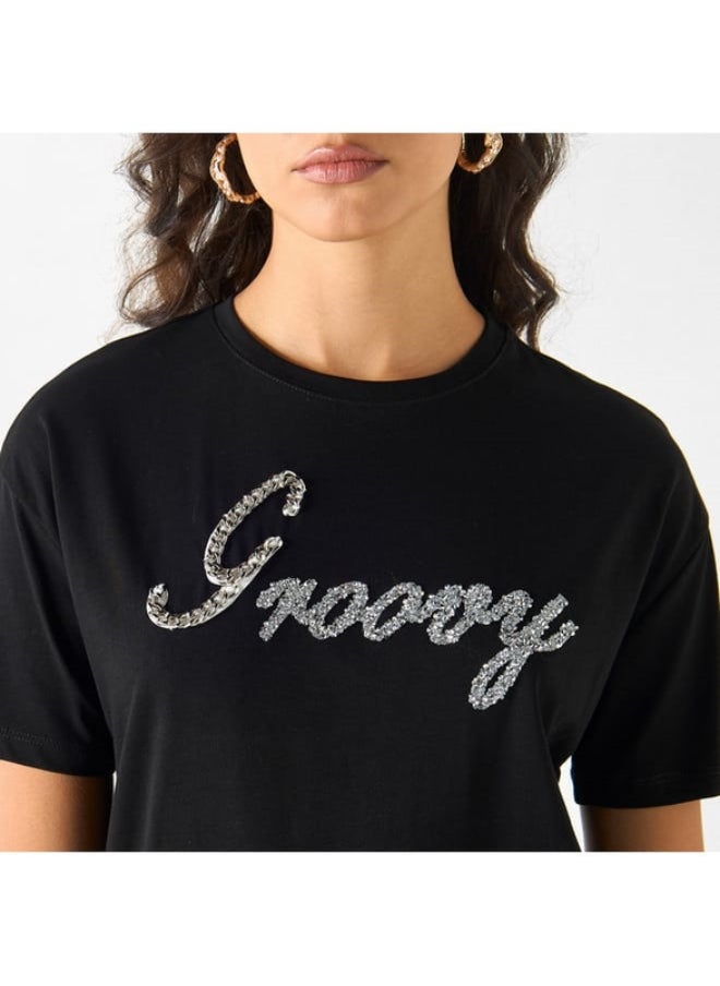 2Xtremz - 2Xtremz Embellished T-shirt with Crew Neck and Short Sleeves - Image 1