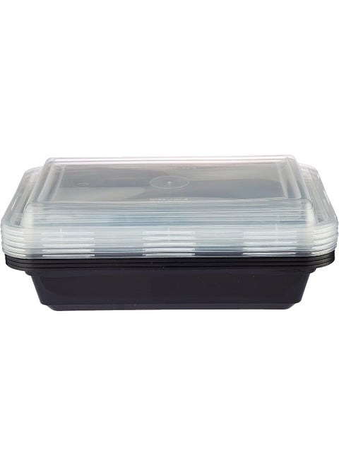 Hotpack Disposable Bento, Food Storage, Microwavable Meal Prep Container, Black Base Rectangular Container 24 ounce with Clear Lid, 50 Pieces