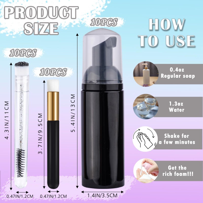 Bebbtiy 50PCS Lash Shampoo Bottles Brushes Set, Empty Lash Shampoo Bottle, Lash Cleaning Brush, Eyelash Extension Tube Brush, Instructions Cards, Aftercare Bags for Lash Business Clients (50pcs in black) - Image 2