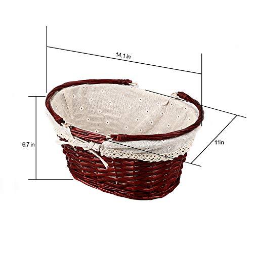 KINJOEK Wicker Woven Basket, Multipurpose Natural Willow Basket with Handle Premium Linen Cotton Cloth Lining for Storage and Decoration, Brown - Image 3