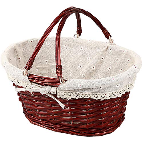 KINJOEK Wicker Woven Basket, Multipurpose Natural Willow Basket with Handle Premium Linen Cotton Cloth Lining for Storage and Decoration, Brown - Image 1